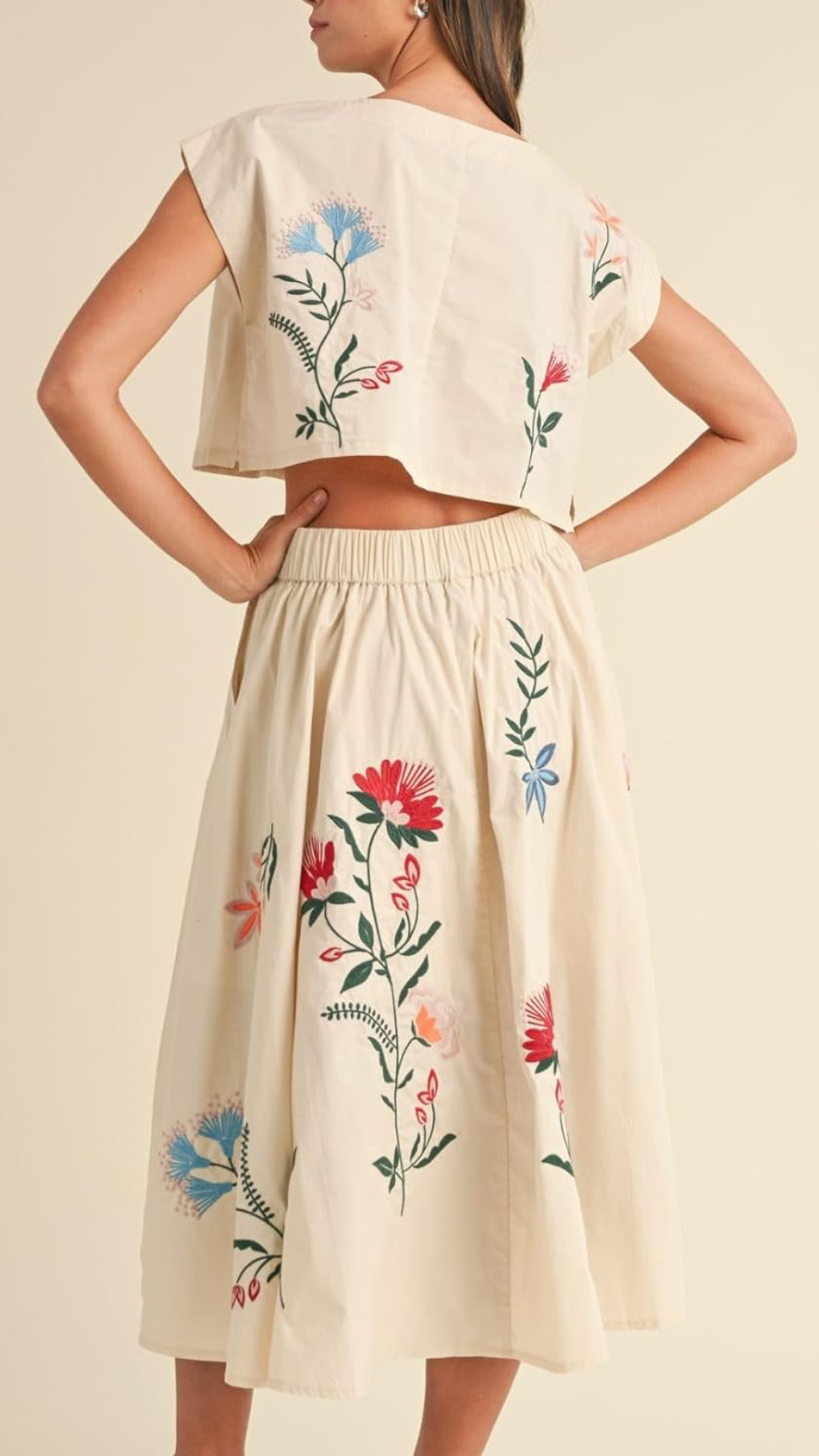 Women Floral Embroidery Two Piece Tank Top and Skirt