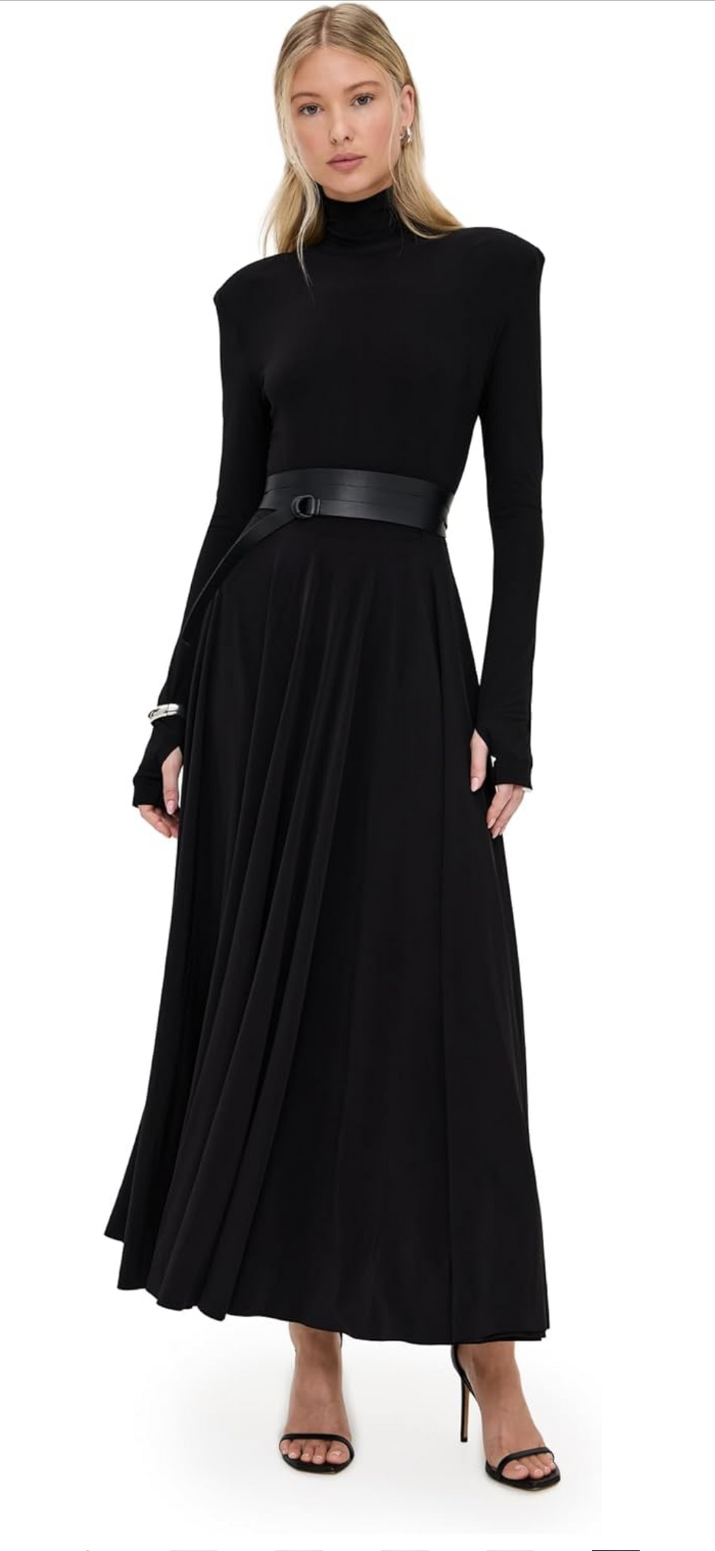 Norma Kamali Women's Shoulder Pad Turtle Flared Dress