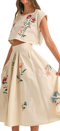 Women Floral Embroidery Two Piece Tank Top and Skirt