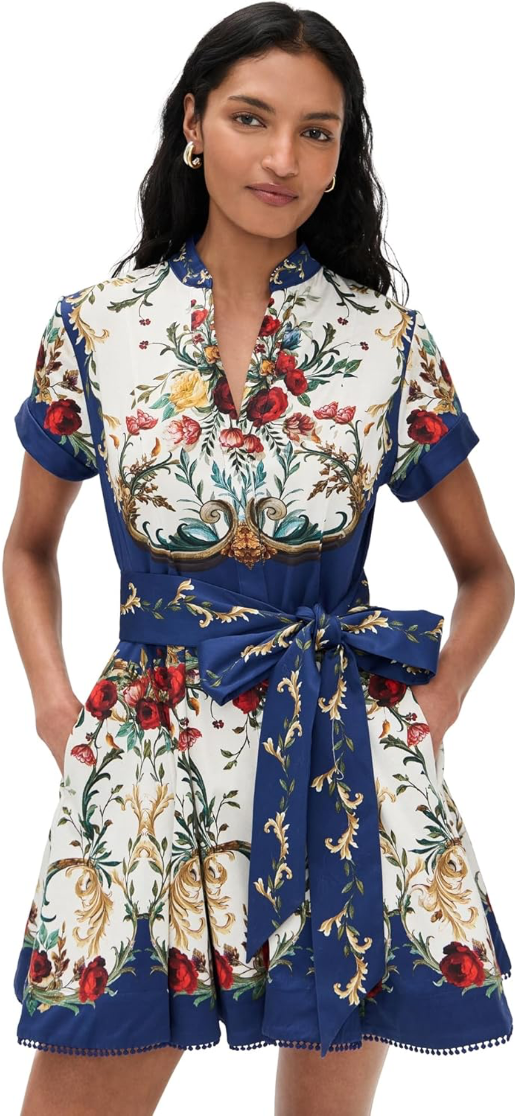 alice + olivia Women's Lucy Short Sleeve Mini Shirt Dress with Tie Belt