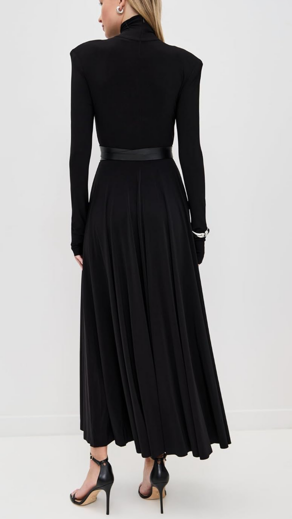Norma Kamali Women's Shoulder Pad Turtle Flared Dress
