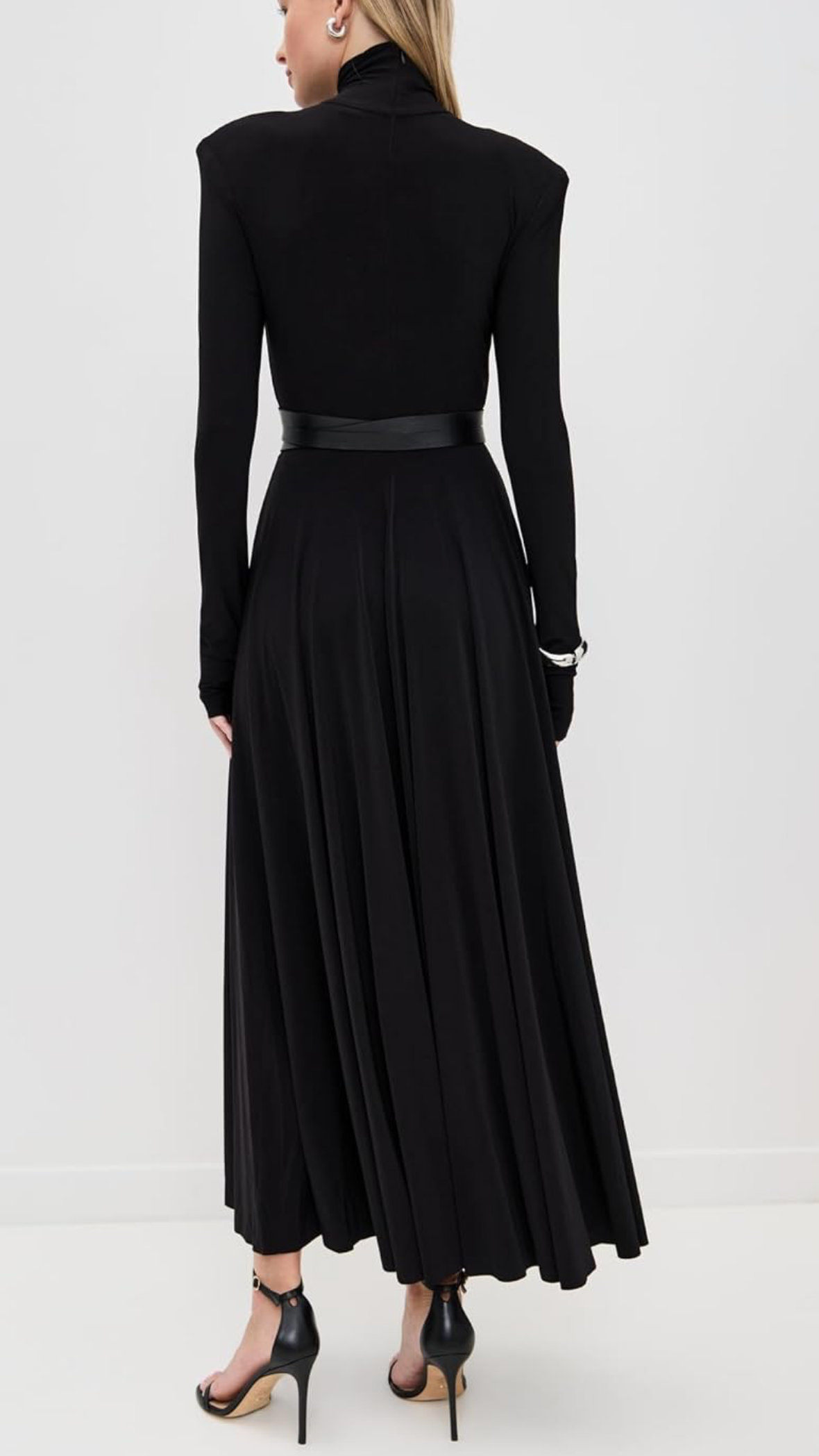 Norma Kamali Women's Shoulder Pad Turtle Flared Dress