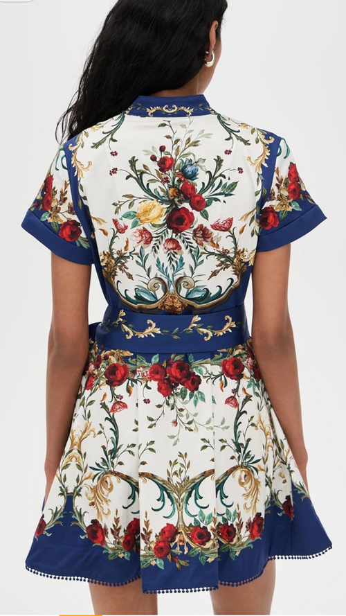 alice + olivia Women's Lucy Short Sleeve Mini Shirt Dress with Tie Belt