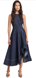 navy blue denim dress with a belt 
