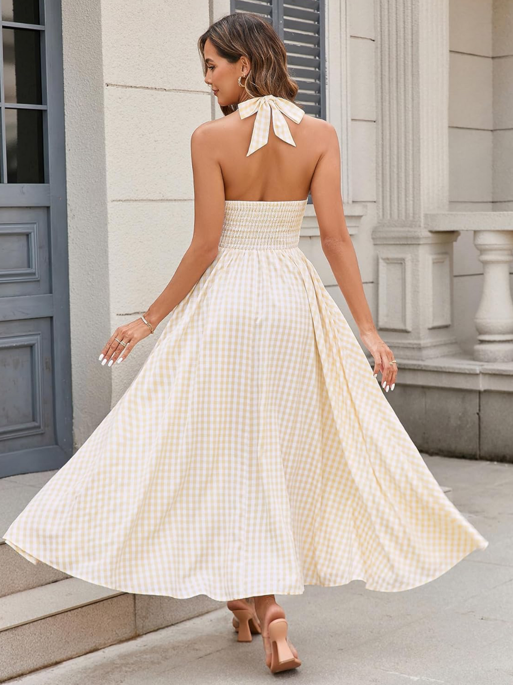 Gingham Halter Midi Dress
