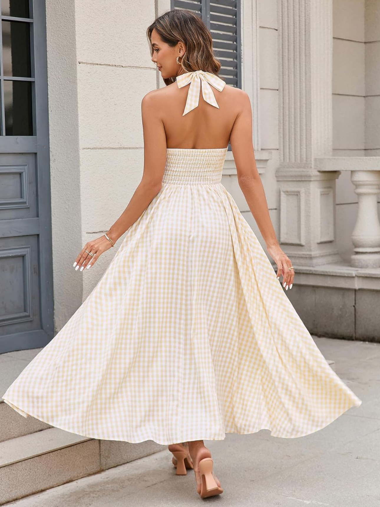 Gingham Halter Midi Dress