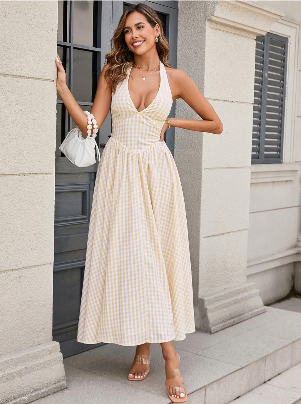 Gingham Halter Midi Dress