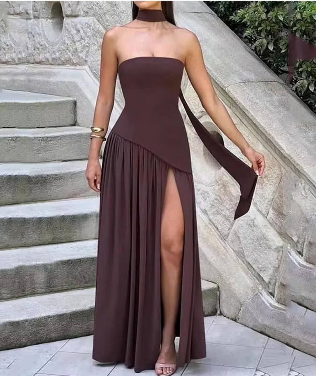 Strapless Chiffon Dress with Scarf