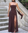 Strapless Chiffon Dress with Scarf