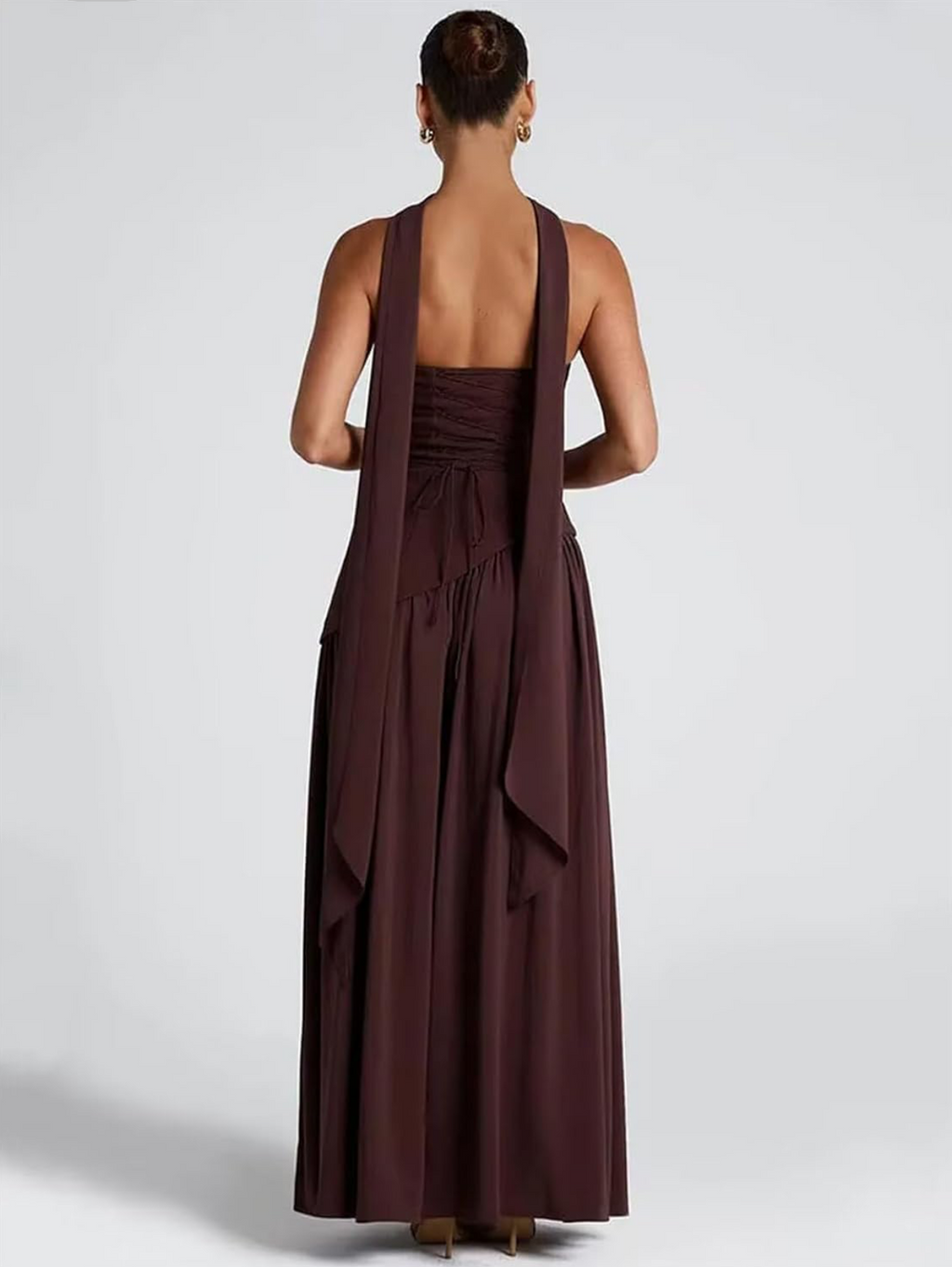 Strapless Chiffon Dress with Scarf