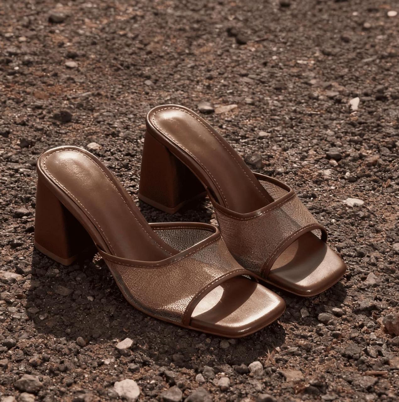 Square Toe Chunky Heel Mules