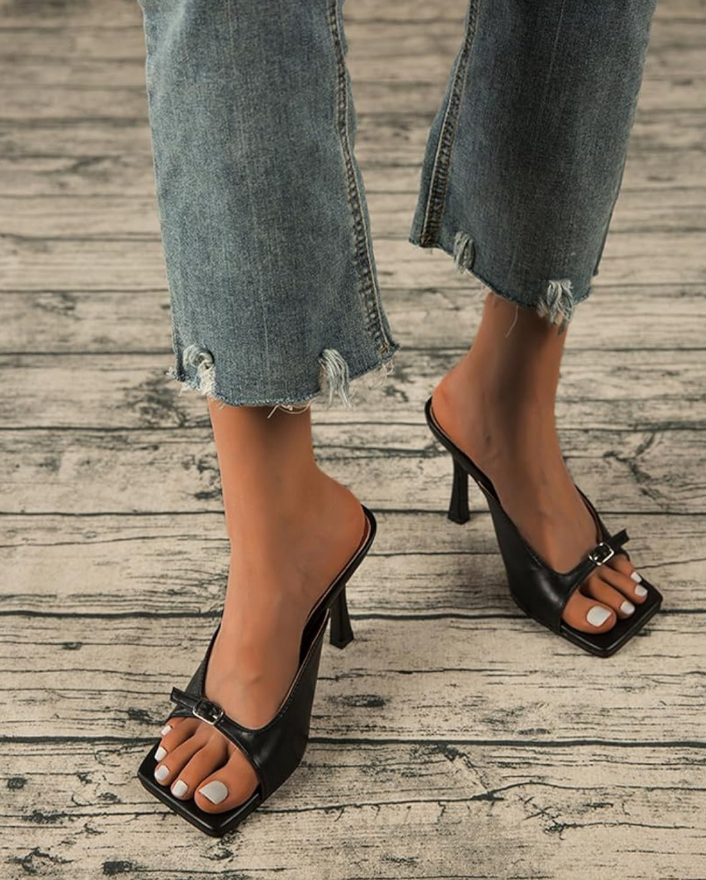 Open Square Toe Stiletto Heeled Mules