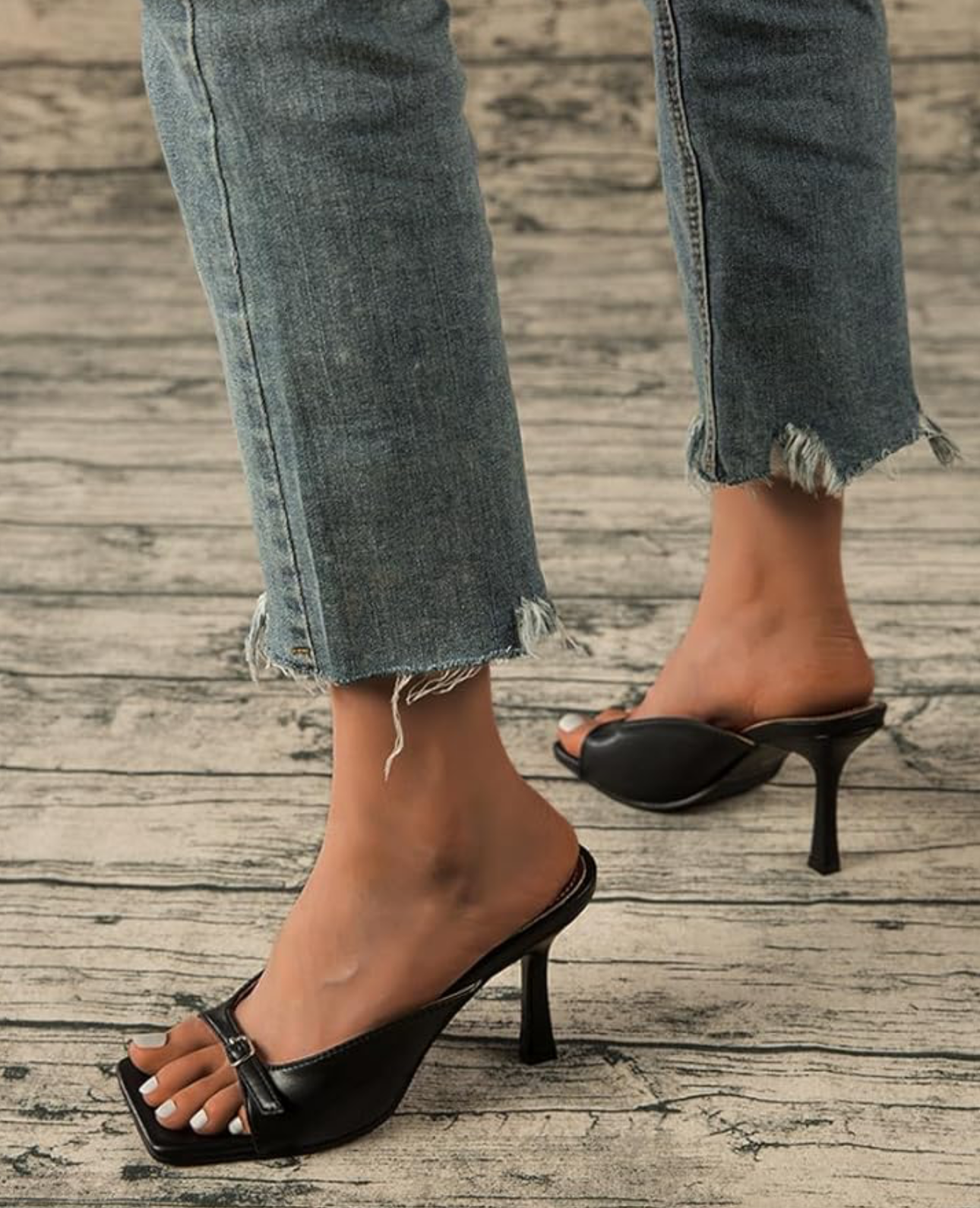 Open Square Toe Stiletto Heeled Mules