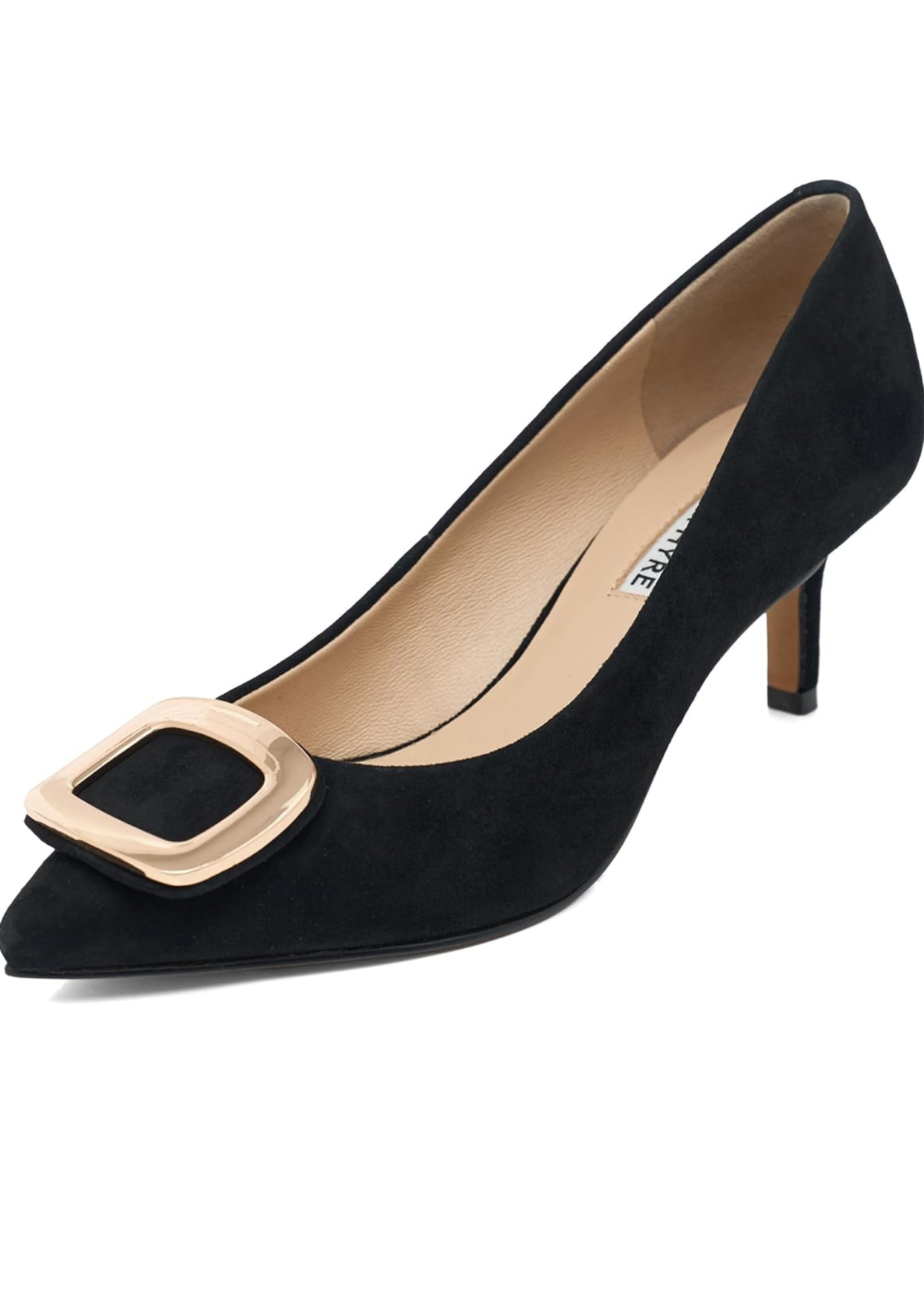 Leather Kitten Heel Pumps with Buckle