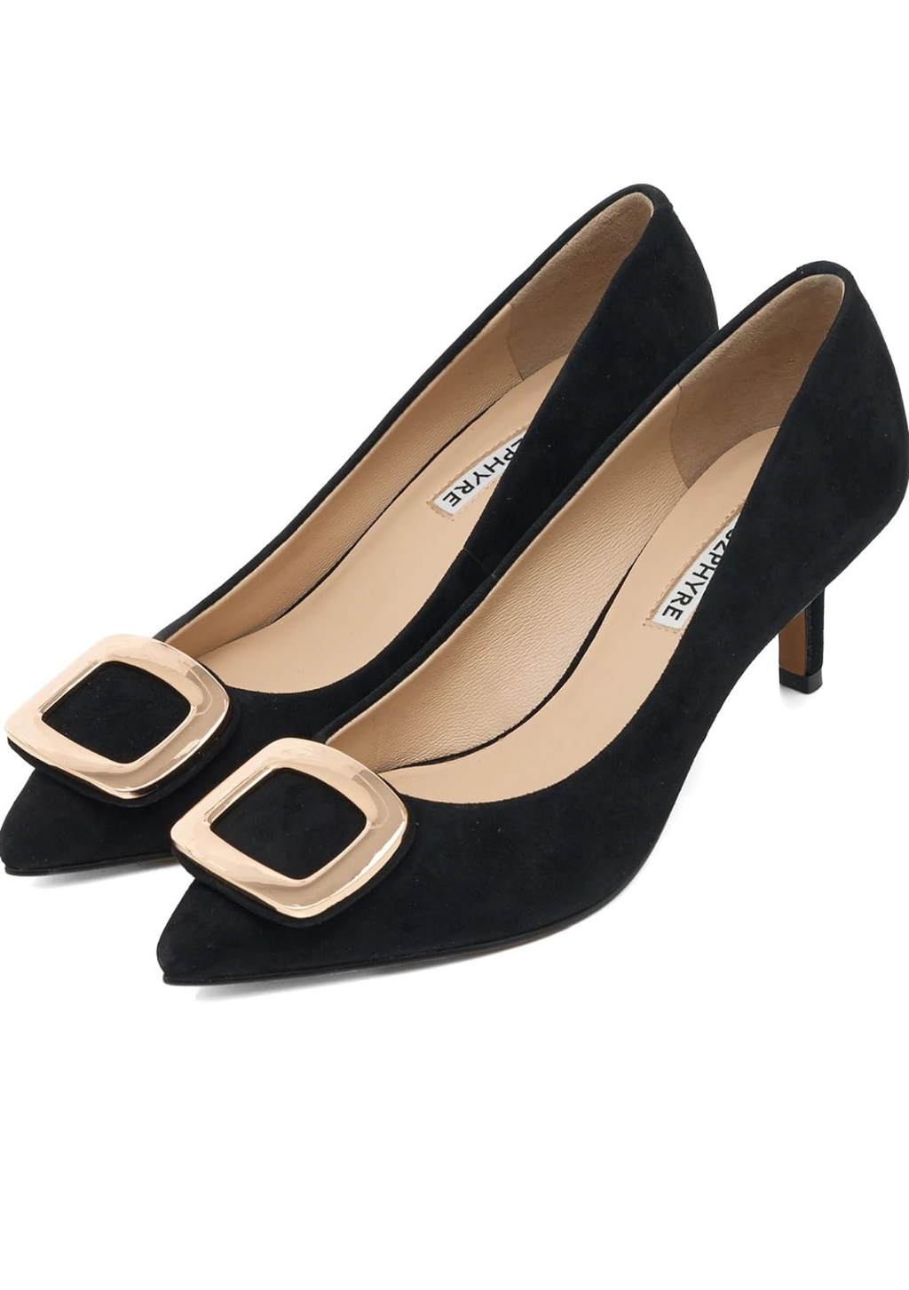 Leather Kitten Heel Pumps with Buckle