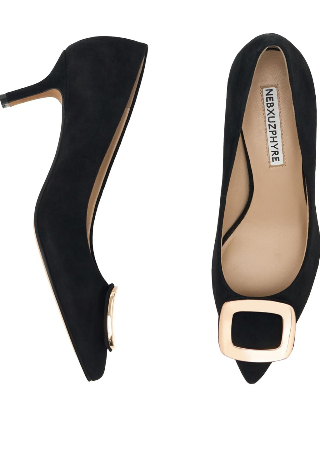 Leather Kitten Heel Pumps with Buckle