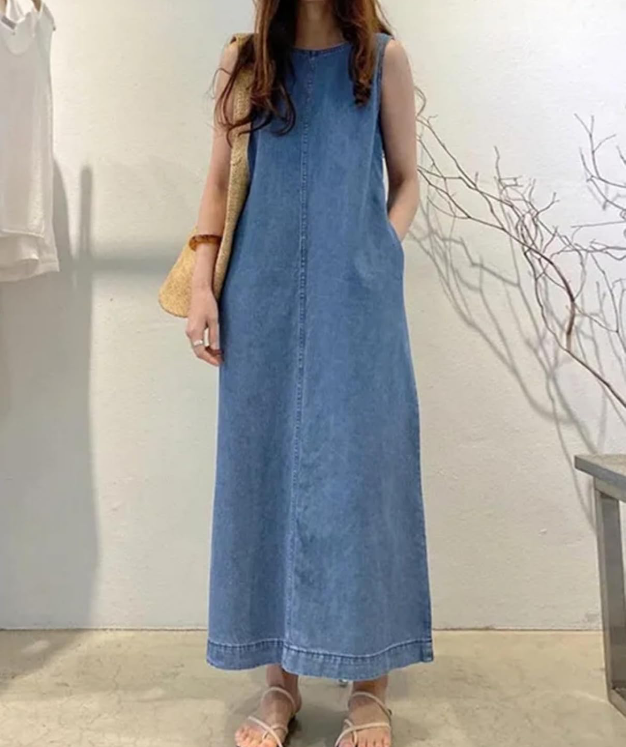 Geleglaer Sleeveless Denim Maxi Dress