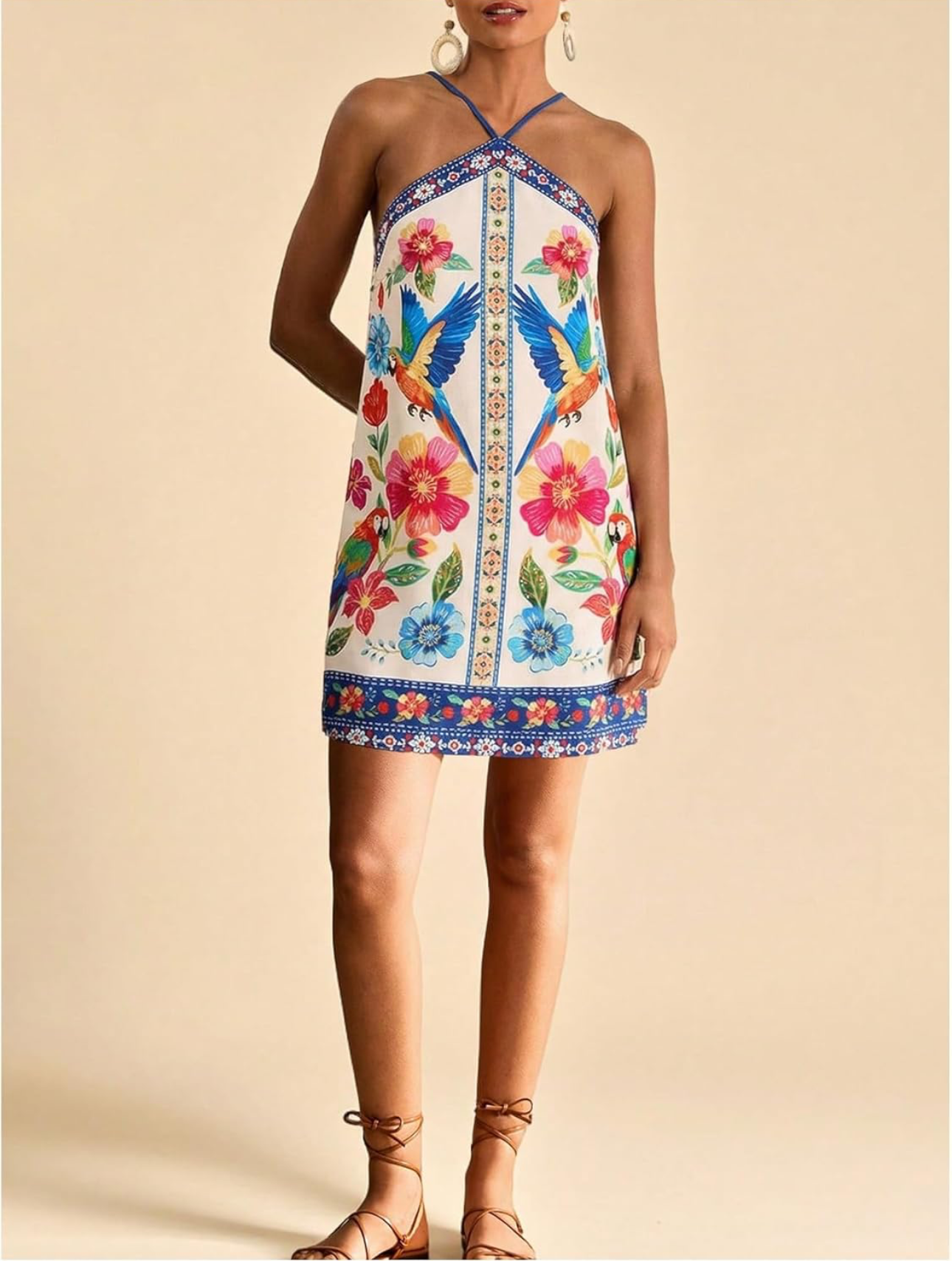 Tropical Tie Backless Halter Dress
