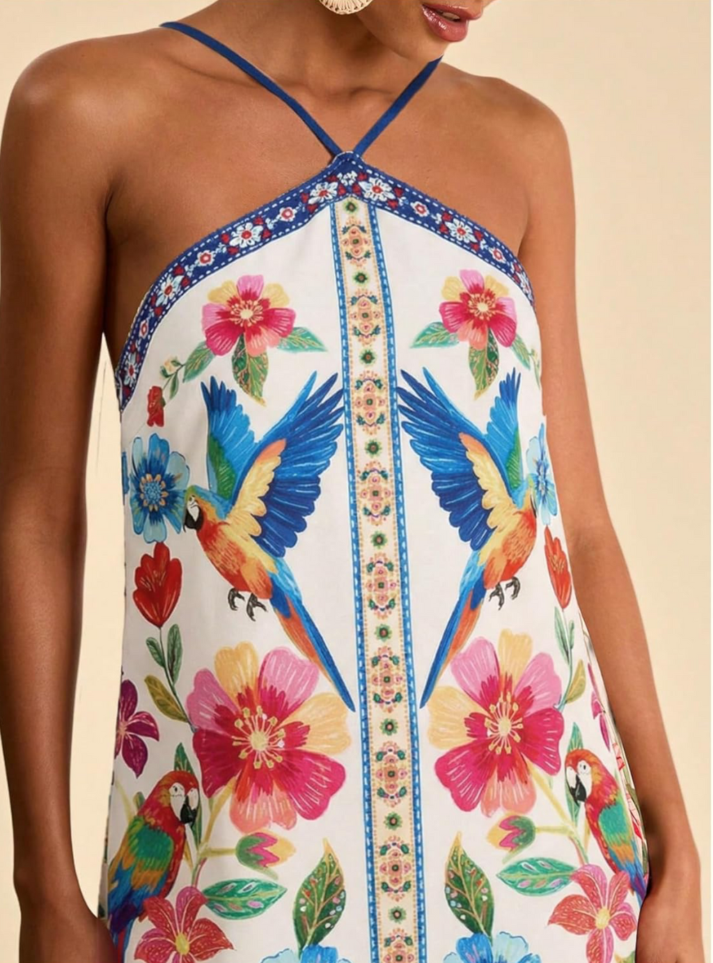 Tropical Tie Backless Halter Dress